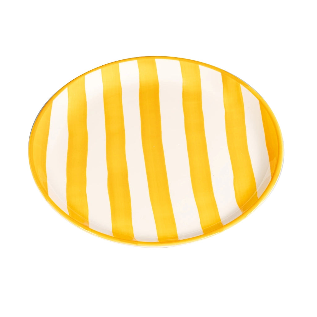 Set 2 Piatti Piani Righe Artigianali in Ceramica Diametro 28 cm Made in Italy Design Moderno Colore Giallo per Servizio Tavola Elegante e Raffinato
