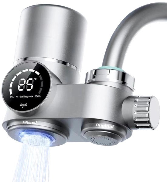 Filtro acqua per rubinetto con filtro calcare e 12 adattatori - Elimina cloro, metalli pesanti e cattivo sapore per acqua ottimale