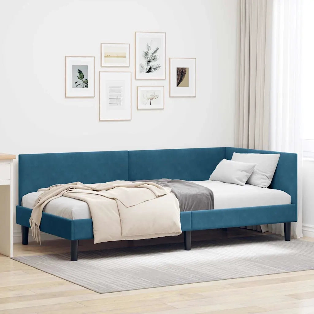 Letto singolo | Letto per adulti | Cornice del letto ad angolo Blu 100 cm x 200 cm Velluto