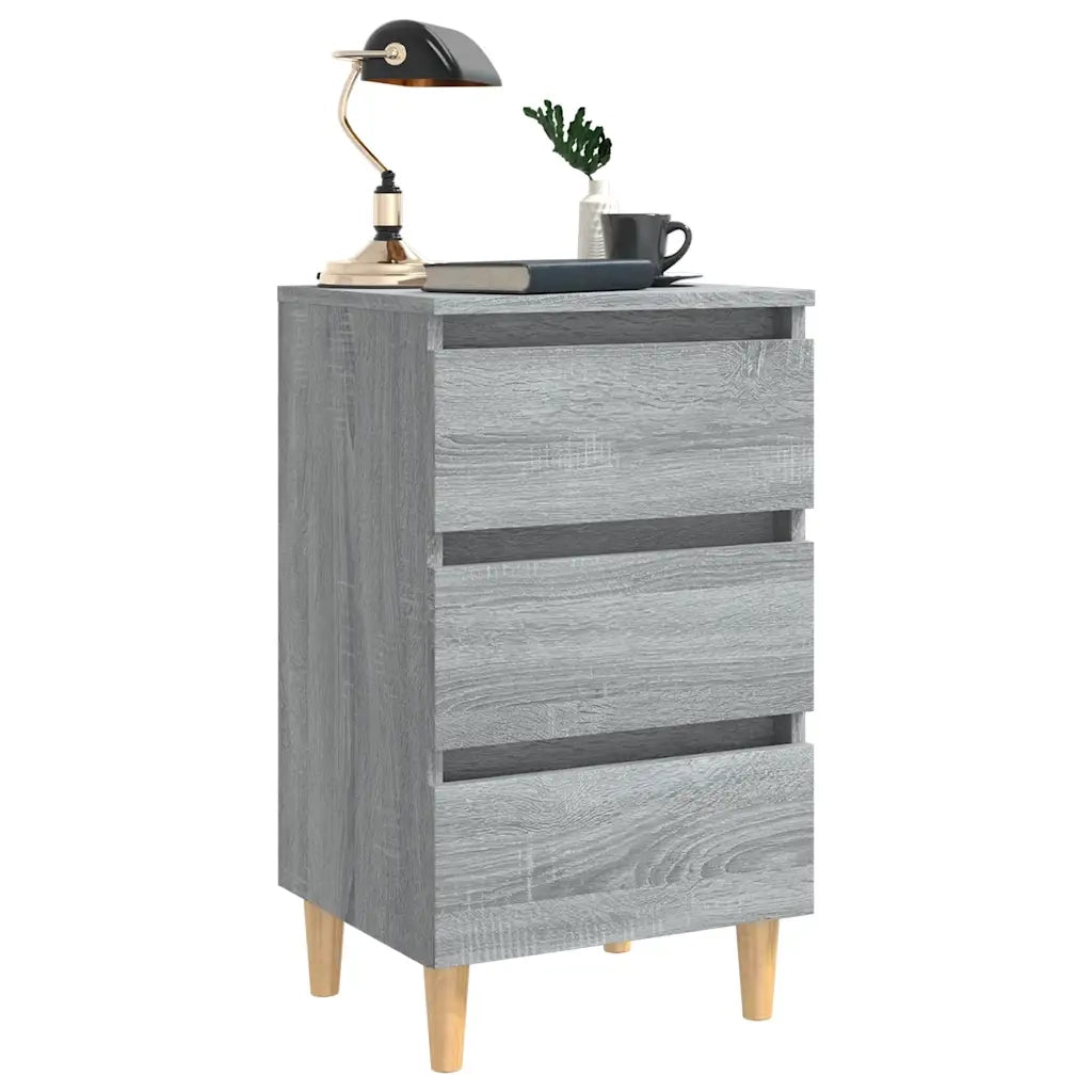 Comodino con Gambe in Legno Massello Grigio Sonoma 40x35x69 cm 813136