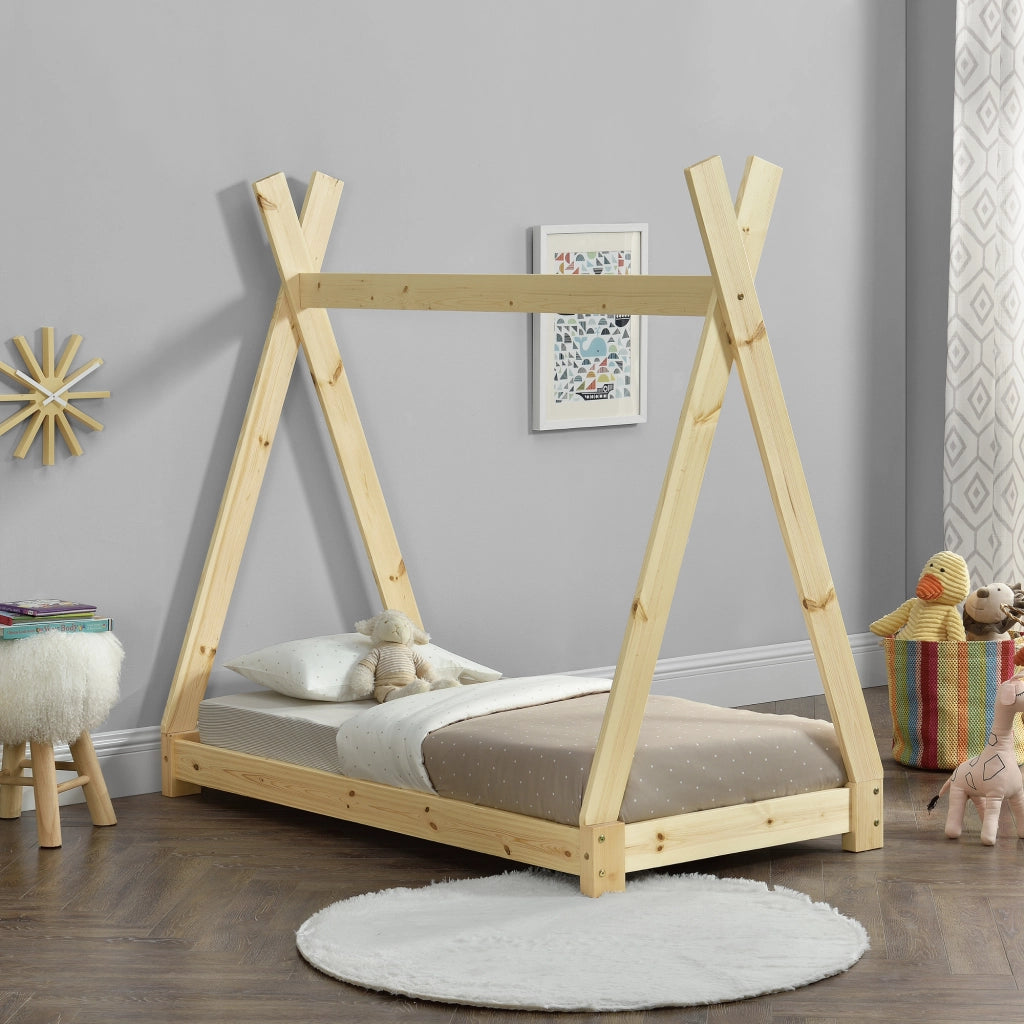 Letto per Cameretta Onejda a Forma di Capanna 70 x 140 cm Naturale [en.casa]