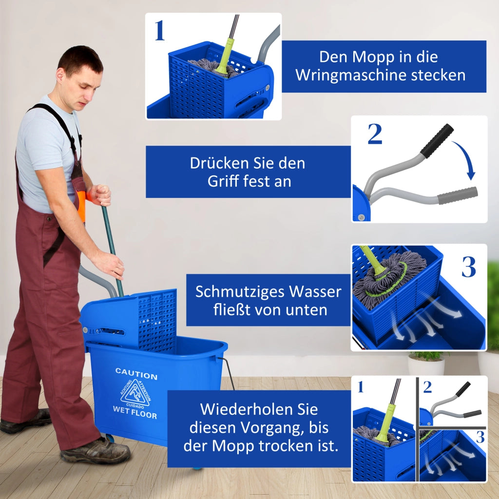 Secchio per mocio con strizzatore 20L ¨C Xylo ¨C con ruote e manico, plastica blu