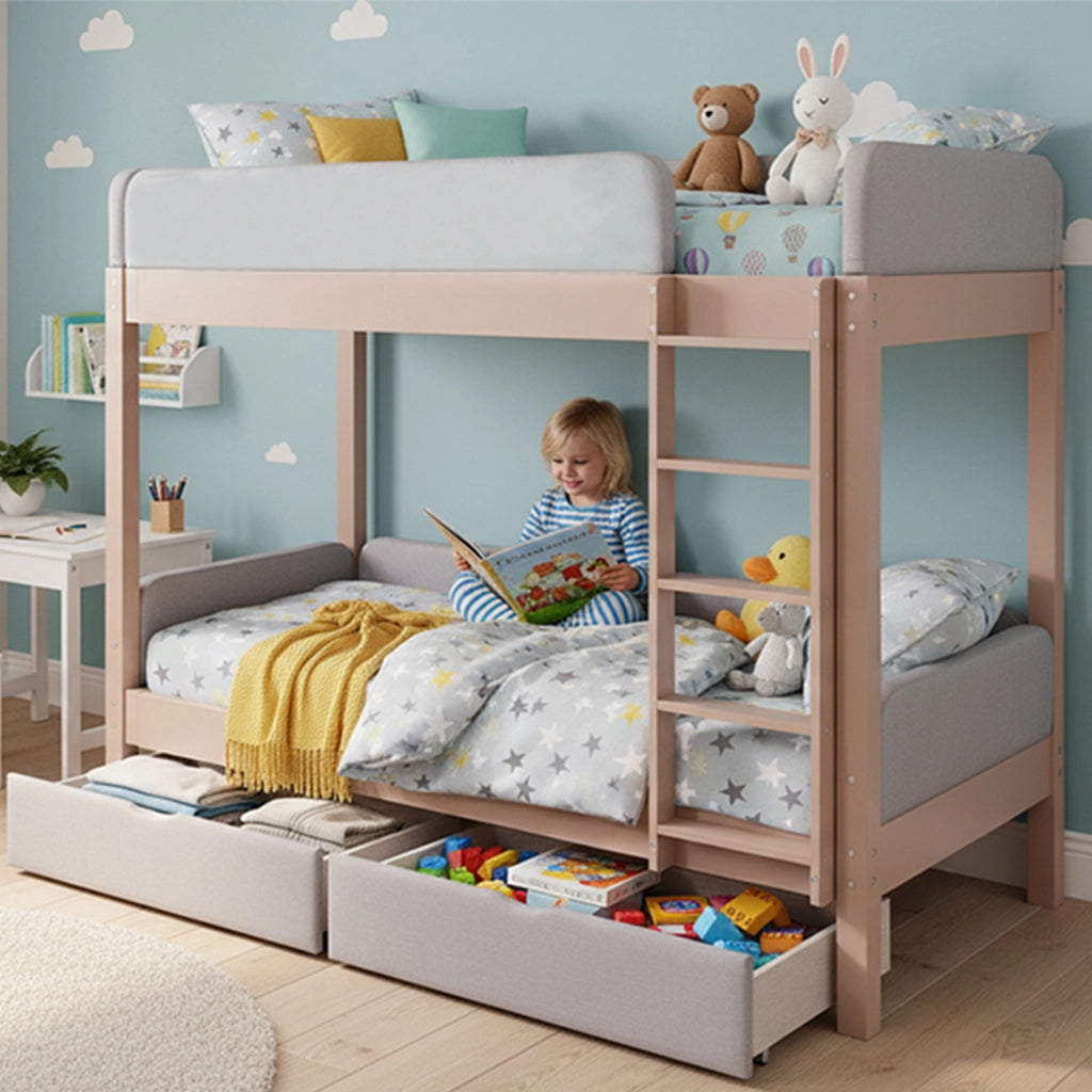 Letto a castello funzione salvaspazio legno grigio naturale 90x200 cm