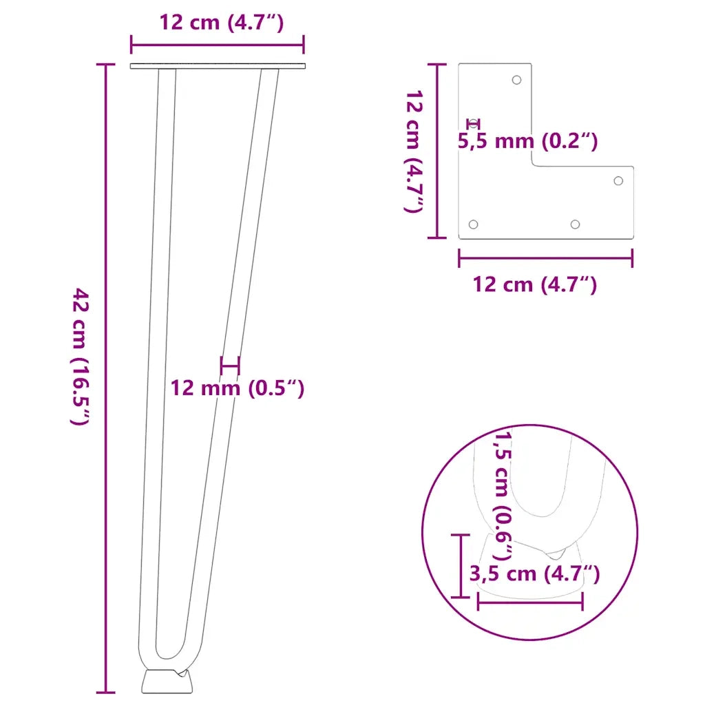 Gambe a forcina per tavolino da caffè 4 pz nere 42 cm in acciaio massiccio 4012420