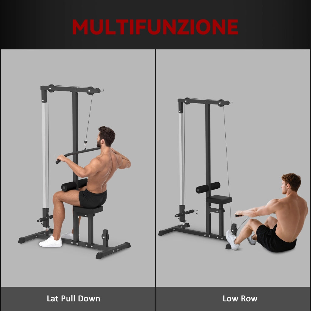 Stazione Fitness Pull Down con Panca e Cavo Regolabile ¨C zephmum ¨C Acciaio Nero 107x120x190cm