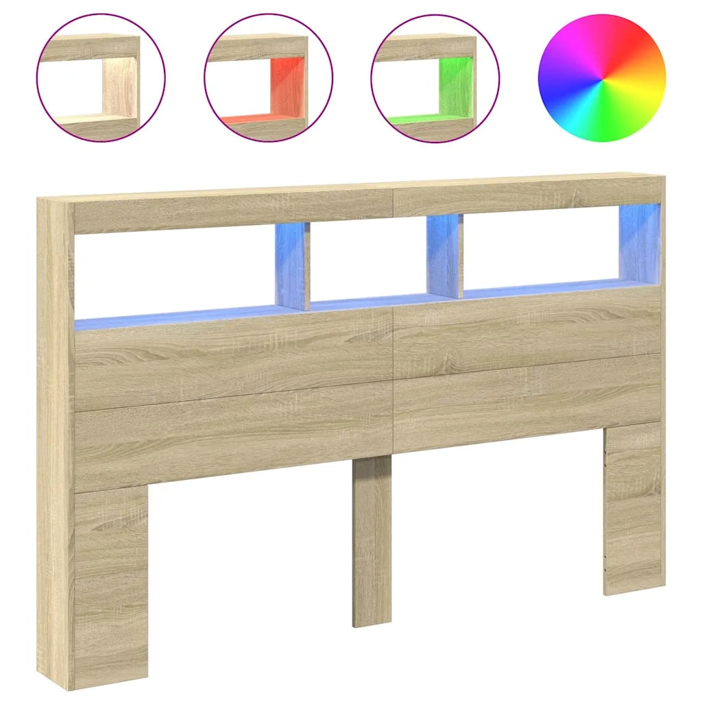 Testiera | Testata con Contenitore a LED Rovere Sonoma 160x17x102 cm