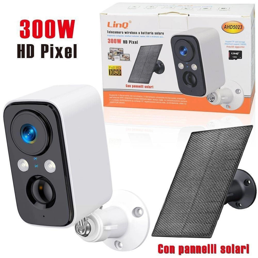 Trade Shop - Telecamera Wireless Ricaricabile Solare 300w Hd Pixels Ahd5023 Sicurezza Esterno -
