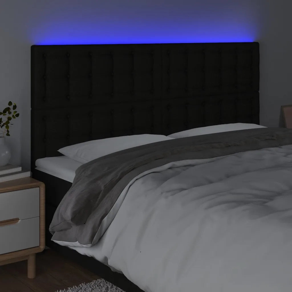 Testiera a LED-Testata con LED Nera 180x5x118/128 cm in Tessuto 450681