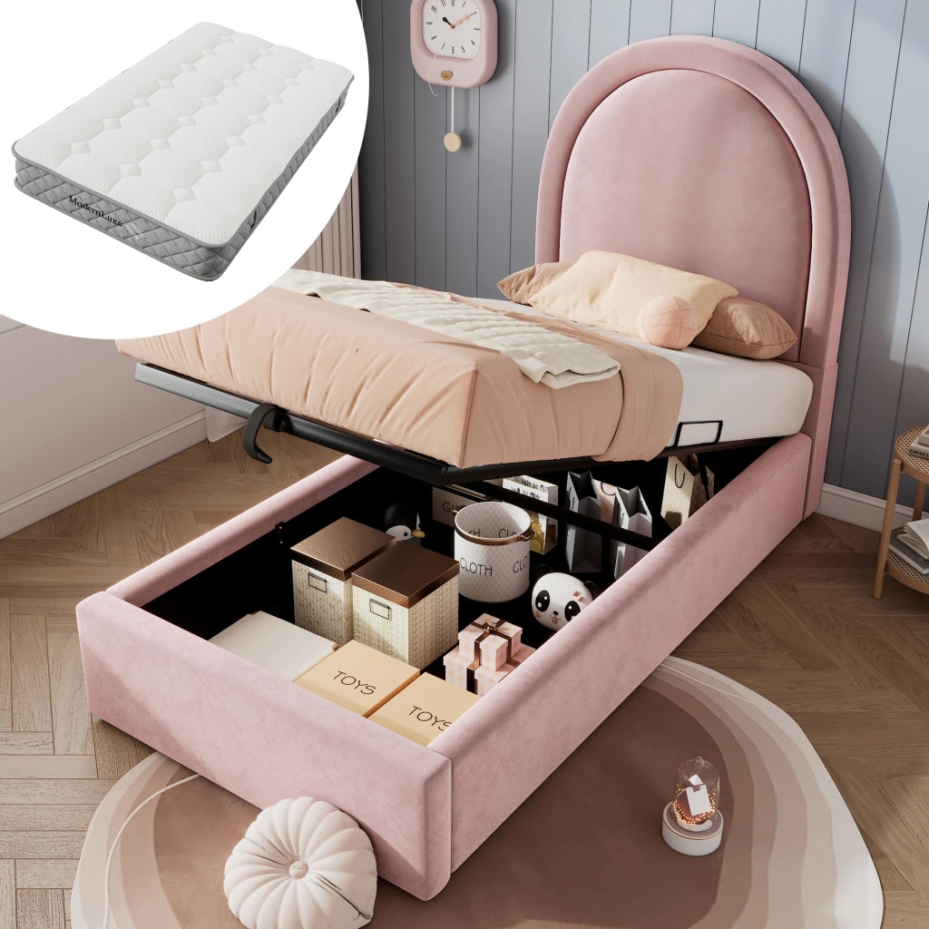 letto singolo velluto rosa 90 x 200 cm