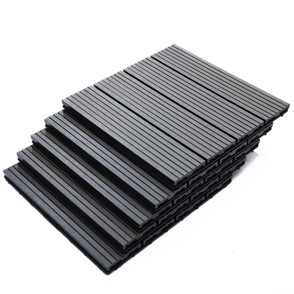 Set 11 Piastrelle ad Incastro per Esterno ¨C Xylo ¨C HDPE Riciclato Grigio Antiscivolo 30x30x2.2cm