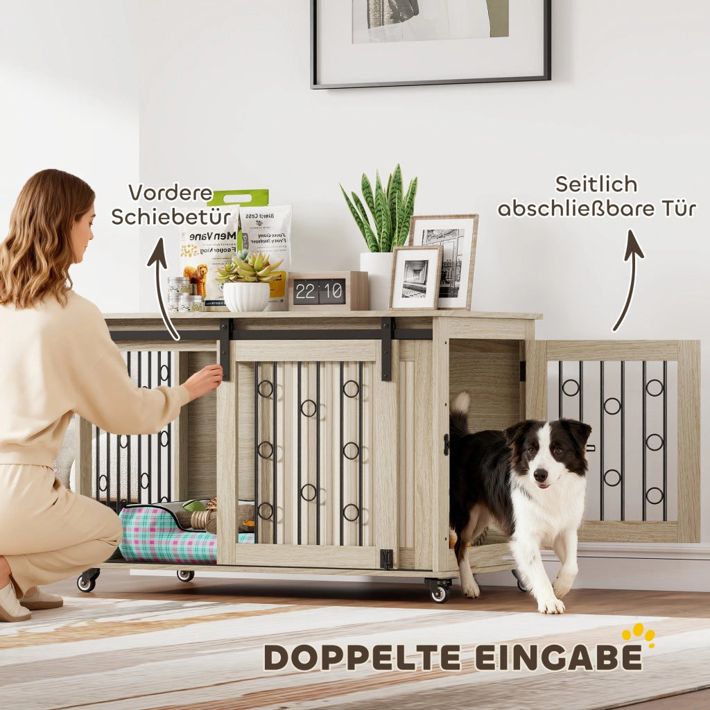 Cassa per cani con ruote e porta scorrevole ¨C zephmum ¨C 100x56x65 cm