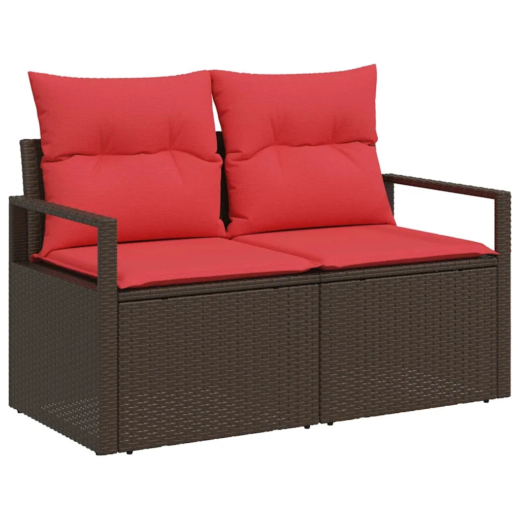 Set Divano da Giardino 8 pcs Marrone e Rosso polyrattan 3348780