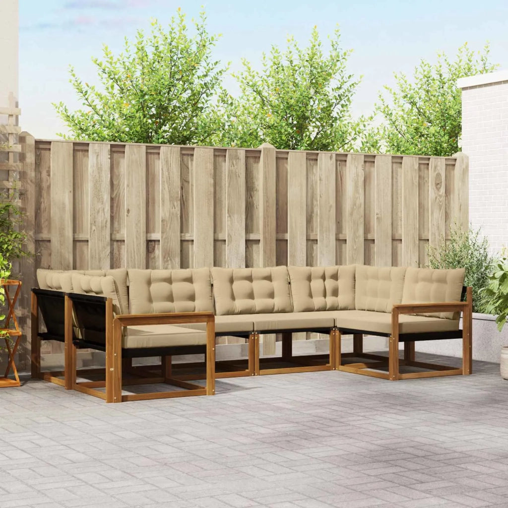 Set di divani da esterno con cuscino 6 pcs Naturale e Beige 3369788