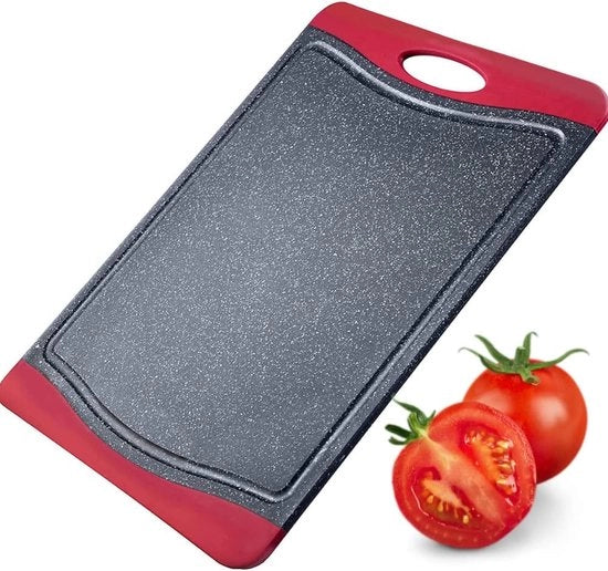Snodo di taglio, con canale di scarico, antiscivolo e amichevole con il coltello, taglia: 29 x 20 cm, finitura granito, plastica, antracite/rosso.