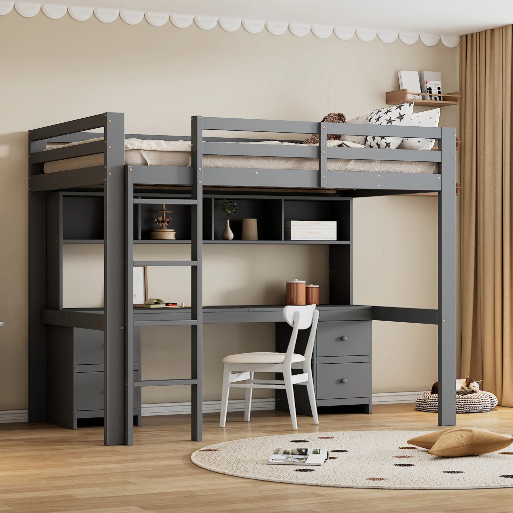 LETTO A SOPPALCO 90 x 200 cm con scrivania, cassetti, grigio