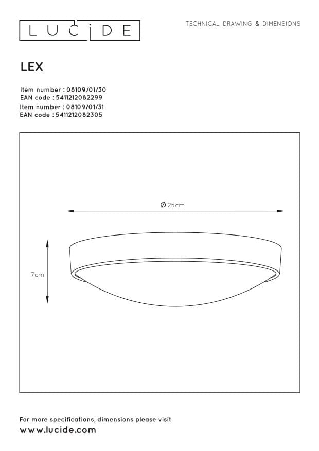 Plafoniera Lucide LEX Ø25 E27 dimmerabile bianco/nera