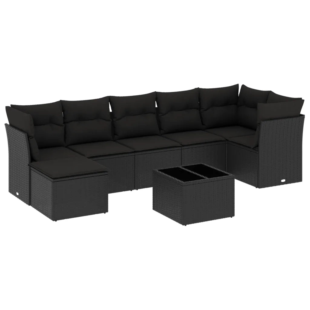 Set Divani da Giardino con Cuscini 8 pz Nero in Polyrattan