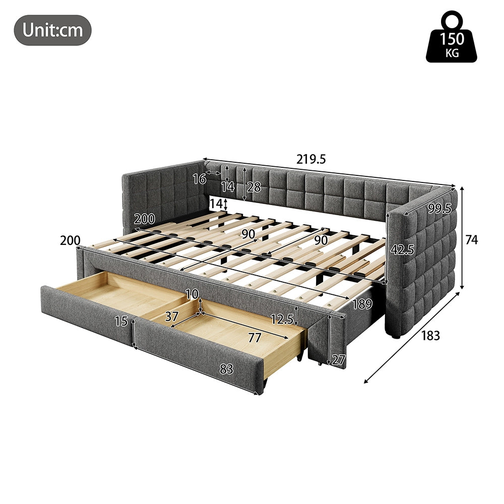 Divano letto - Xylo - 90x200 cm estendibile 2 cassetti grigio