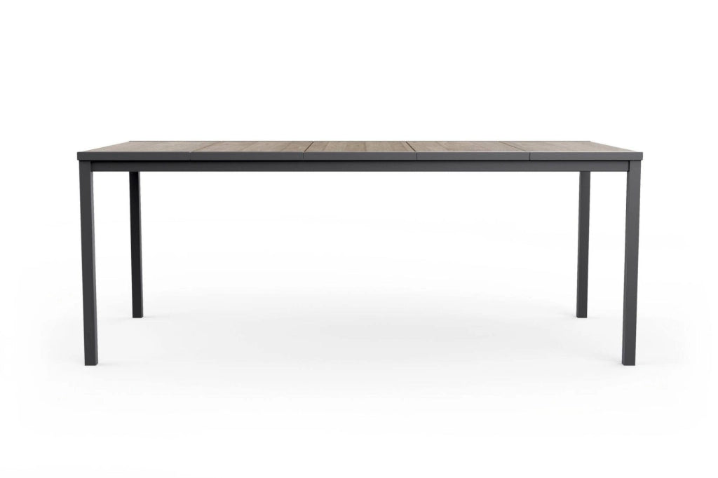 Tavolo da esterno Sarnia, Base per picnic, Piano da pranzo da giardino, Banco outdoor multiuso, 200x95 h75 cm, Rovere e Antracite