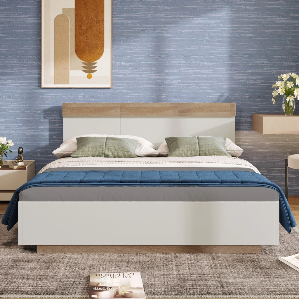 DESMIU Letto matrimoniale letto adulto 160 × 200 cm con testiera ed effetto sospeso, senza materasso, bianco rovere