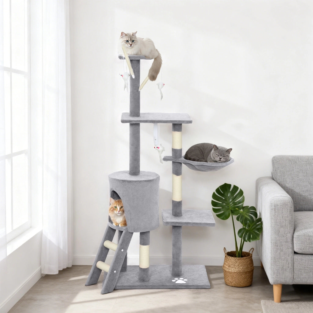 Tiragraffi per Gatti con Piattaforme e Cueva ¨C ZephMum ¨C Grigio 134 cm