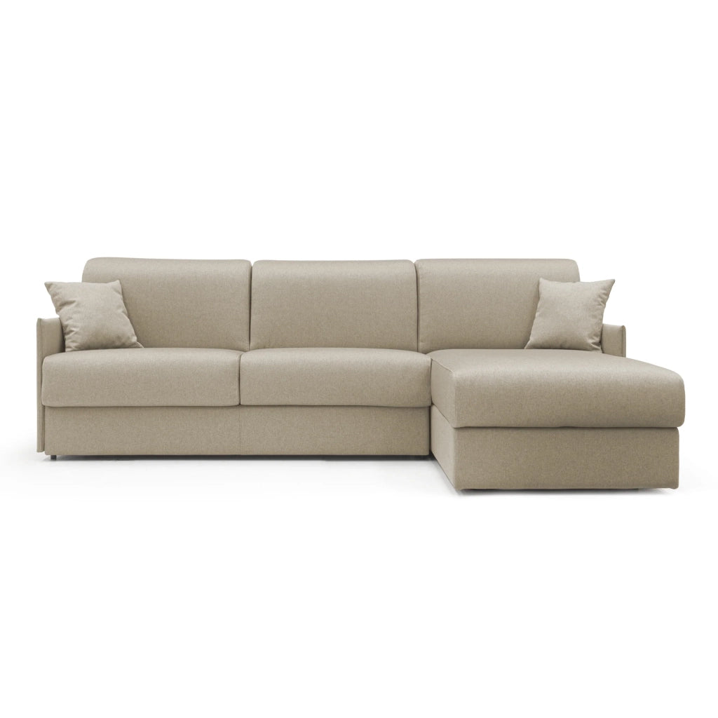 Evans Divano letto angolare con penisola in morbido tessuto impermeabile T13 252 cm Sinistro (mat. 140x197)  beige
