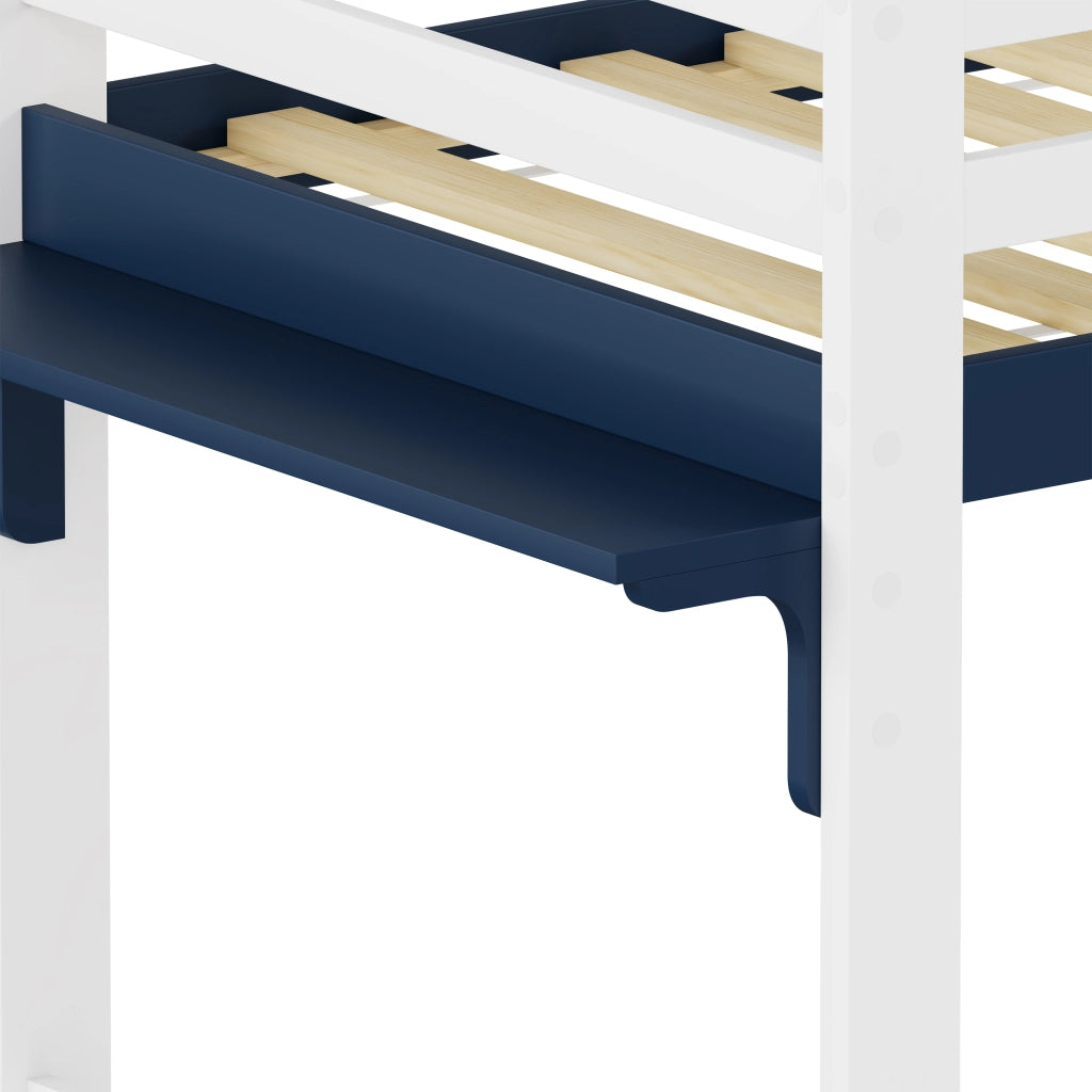 Letto a soppalco per bambini 90x200 cm in legno massello di pino, letto per bambini con sistema anticaduta, scaletta fissa e tavolino contenitore, ret