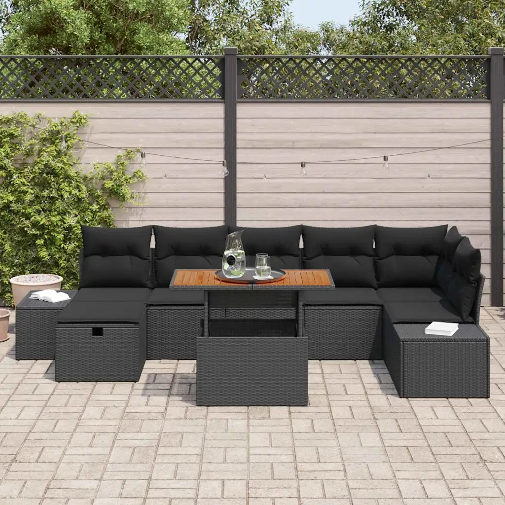 Set Divano da Giardino 8 pcs Nero polyrattan