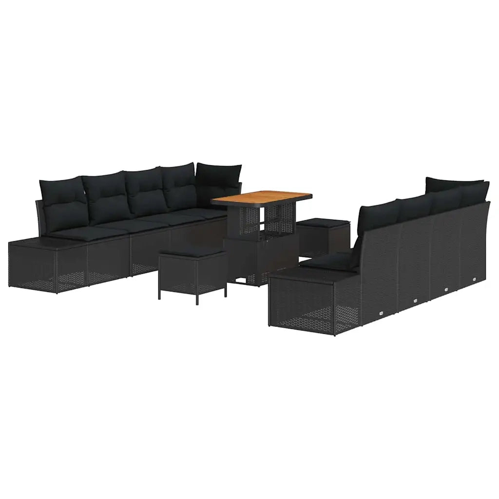 Set Divano da Giardino con cuscino 11 pcs Nero Poly Rattan