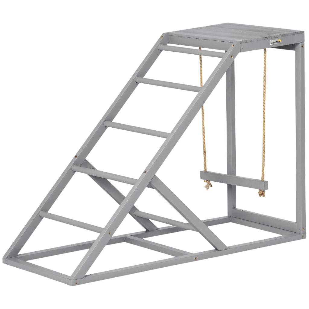 Posatoio in legno per galline con altalena e scala ¨C Xylo ¨C 96x40x71 cm grigio