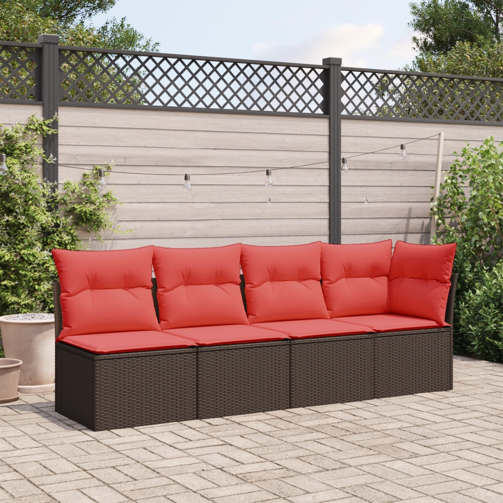 Divano da giardino con cuscini 4 posti marrone in polyrattan 366227