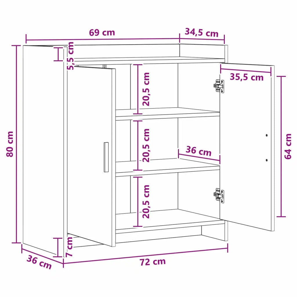 Credenza Rovere Nero 72 x 36 x 80 cm Legno ingegnerizzato 8011092