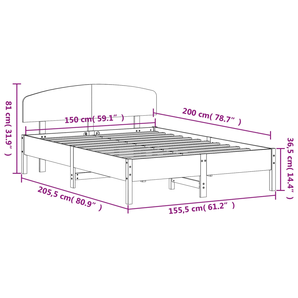 Giroletto senza Materasso-Struttura Letto Marrone Cera 150x200 cm Legno di Pino 385163