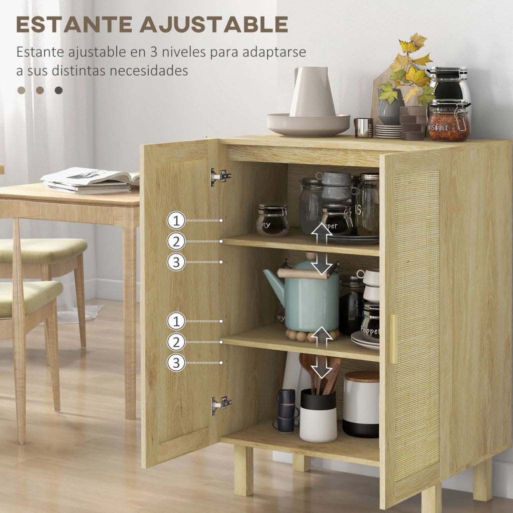 Credenza Boho con Ante a Griglia e Ripiani Regolabili ¨C Xylo ¨C Legno Naturale 73x41x102 cm