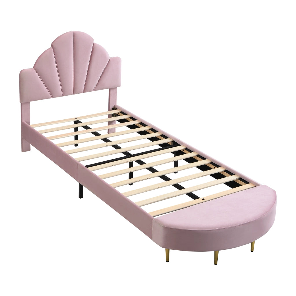 LETTO imbottito 90x200 cm in velluto rosa con panca coordinata