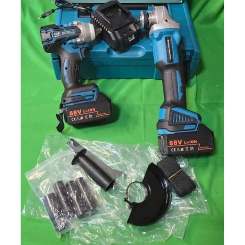 Trade Shop - Kit Avvitatore A Impulsi + Smerigliatrice Angolare Elettrici A Batteria 88v Molteplici Usi -