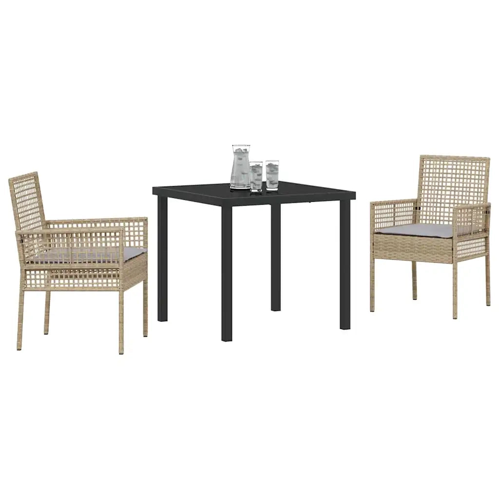 Set da Pranzo per Giardino con cuscino 3 pcs Beige polyrattan