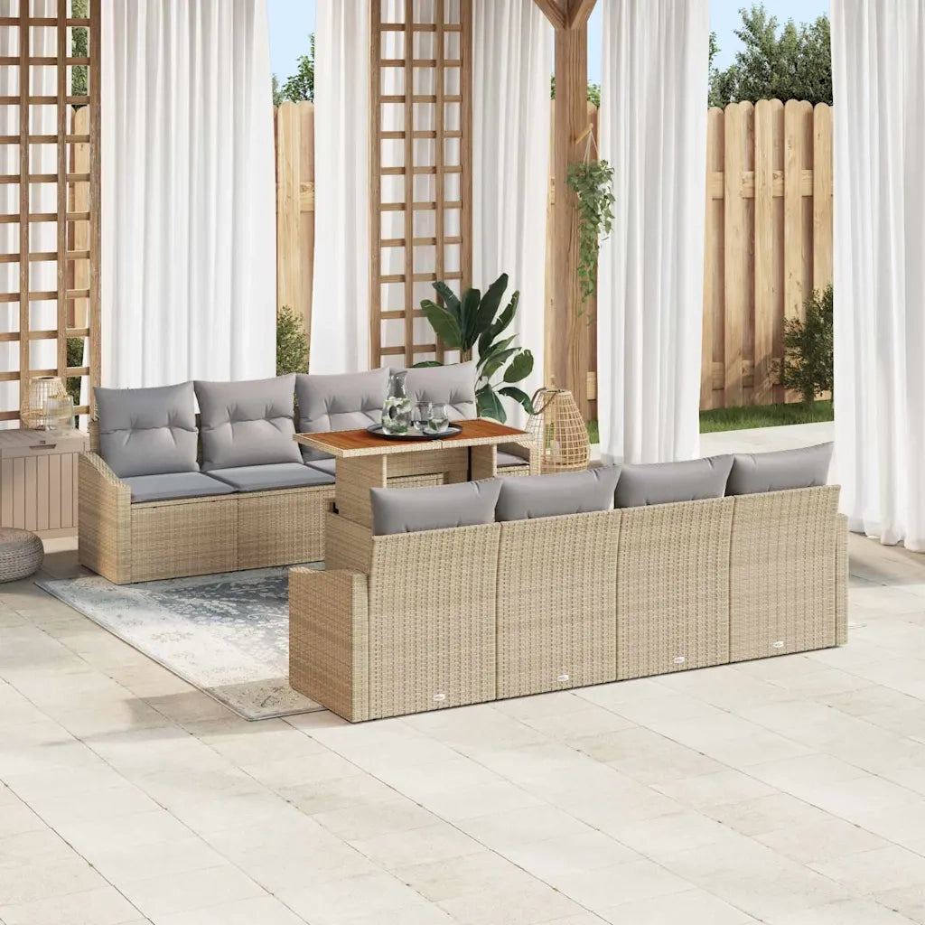 Set da Pranzo per Giardino con cuscino 9 pcs Beige e grigio