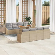 Set da Pranzo per Giardino con cuscino 9 pcs Beige e grigio