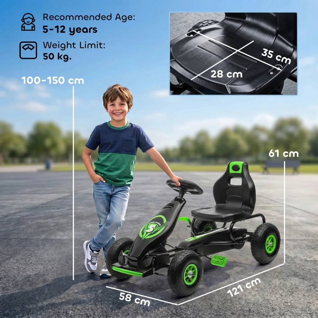 Gokart per Bambini con Pedali ¨C Minimal ¨C Verde e Nero 121x58x61 cm