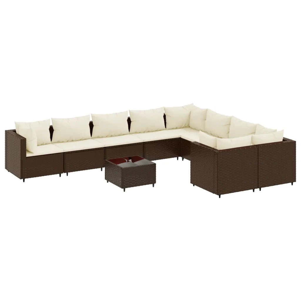 Set Divani da Giardino 10pz con Cuscini in Polyrattan Marrone