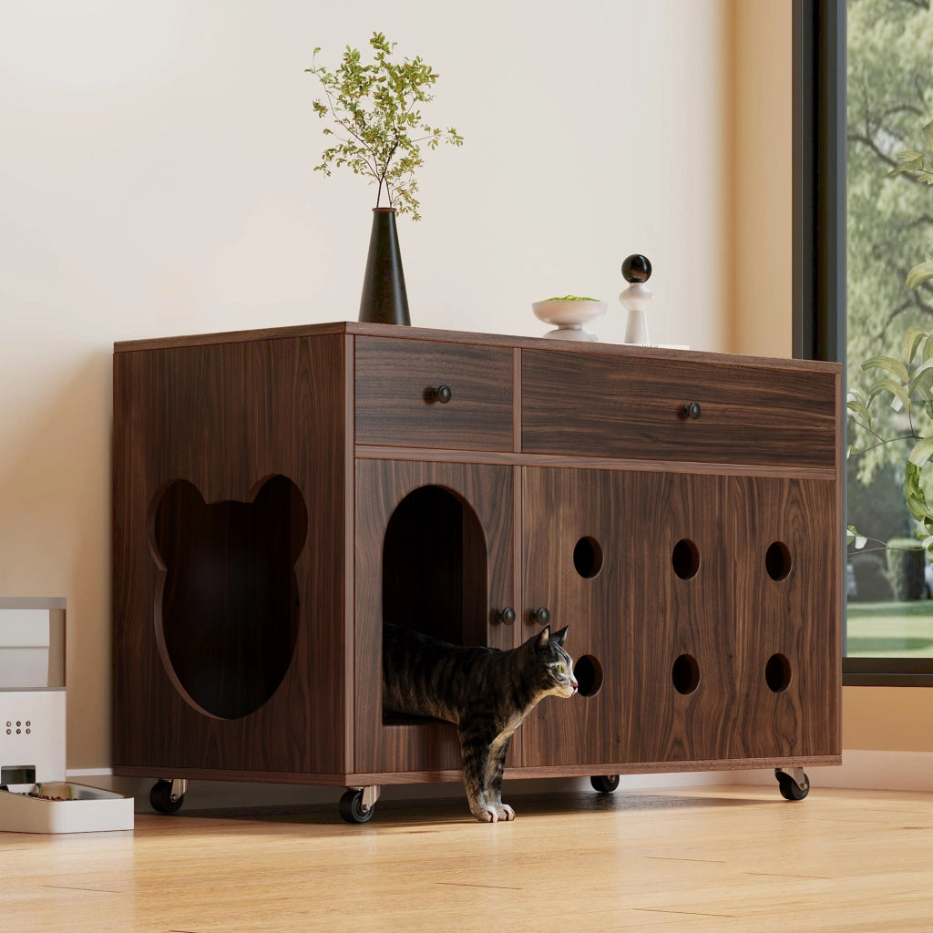 Mobile Toilette per Gatti con Porta ¨C MINIMAL ¨C Noce, 100x45x66 cm