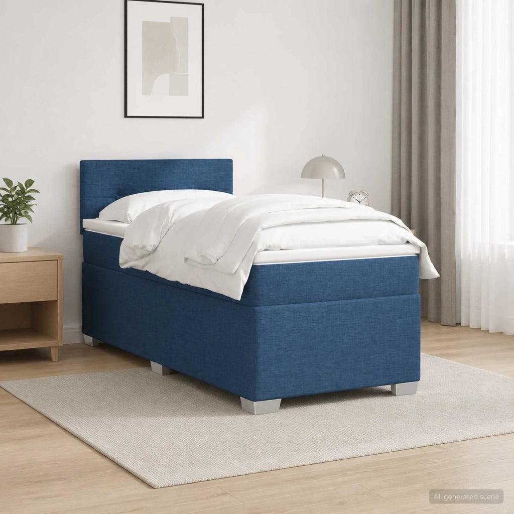 Letto con Box Spring, Materasso e LED Blu 100 x 200 cm Tessuto 3451881