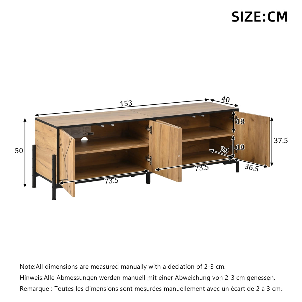 Mobile TV con 4 Ante ¨C MINIMAL ¨C Legno Naturale e Nero, 153x40x50 cm