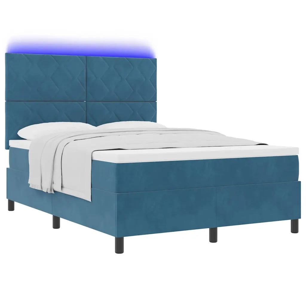 Letto a Sorgente LED Blu Scuro 160 x 200 cm Tessuto