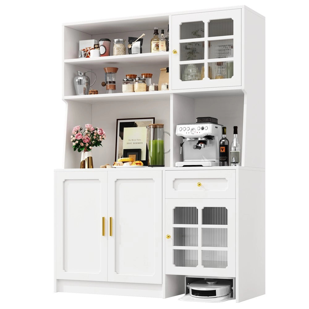 Mobile Cucina con Ante in Vetro e LED ¨C Xylo ¨C Bianco, 130x45x180 cm