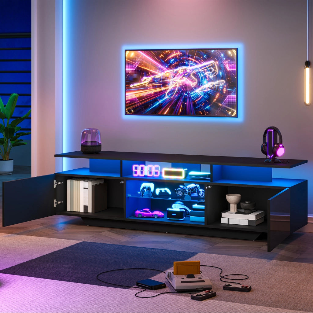 MOBILE TV 160x40x45 cm Nero MDF con LED e 2 ante