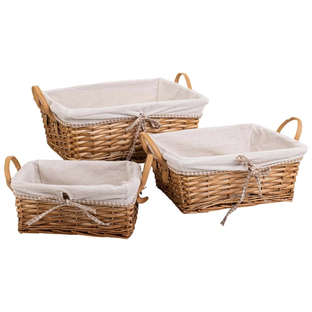 Set di 3 cestini in vimini foderati marroni