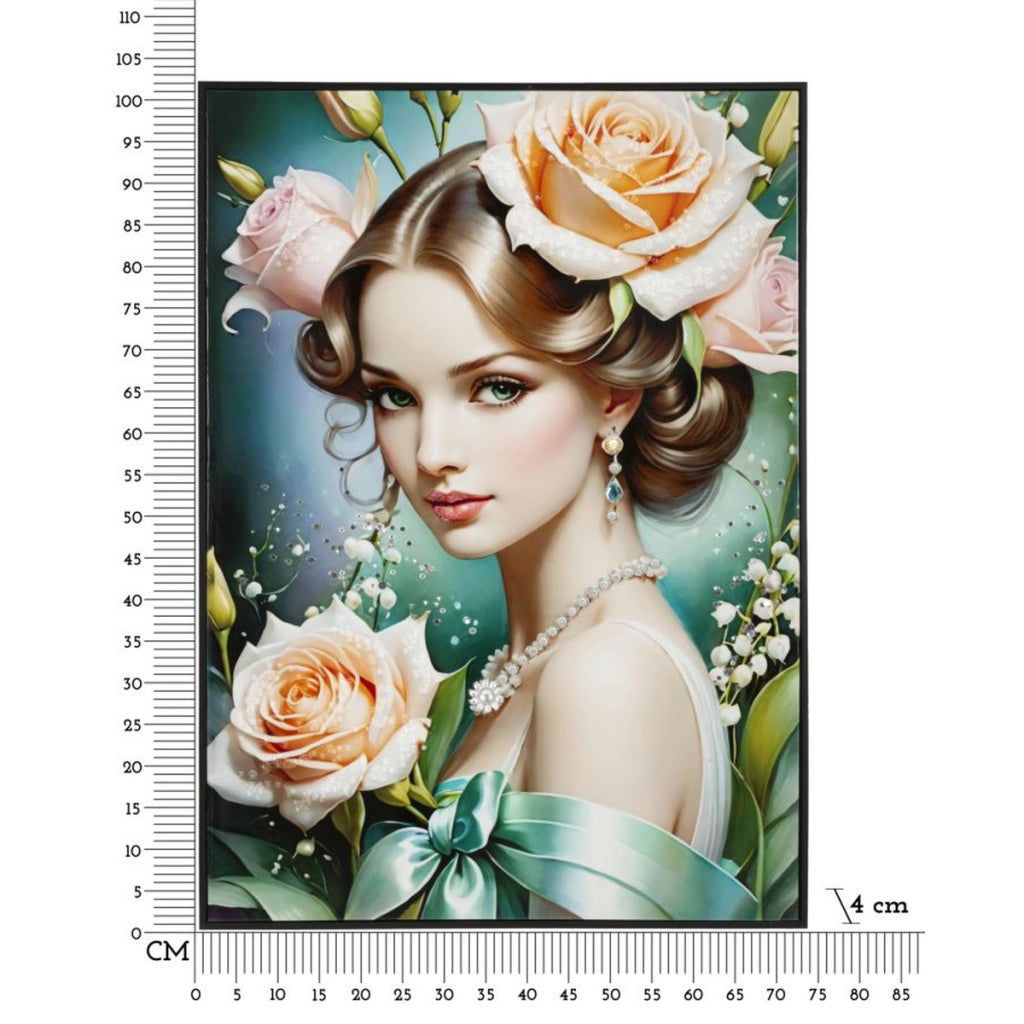 Dipinto su tela Fantasy B ritratto romantico con rose, 72x102 cm