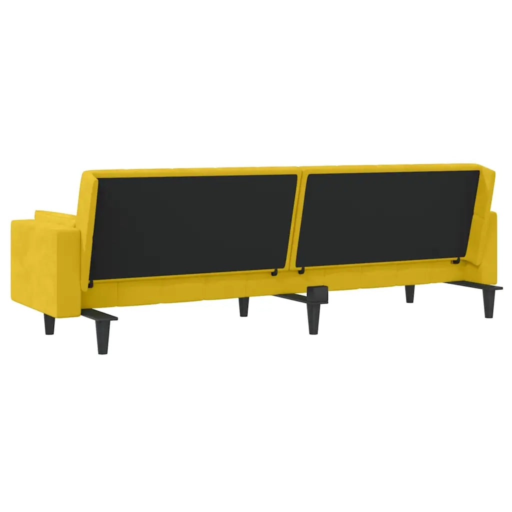 Divano Letto a 2 Posti con 2 Cuscini Giallo in Velluto 375851